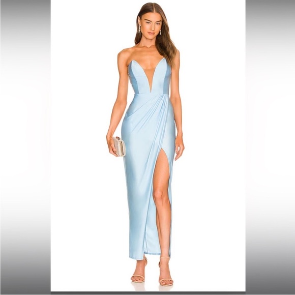 Michael Costello Baby Blue Satin Jake Gown - Picture 1 of 13